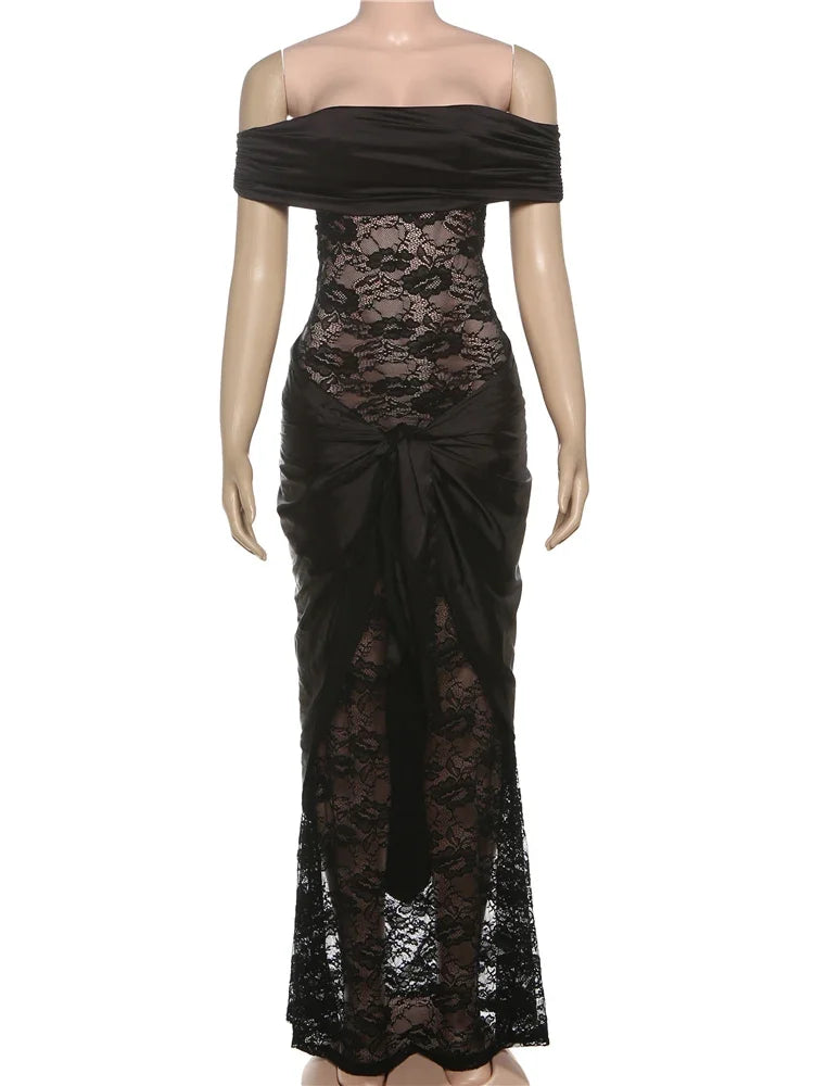 Lace Patchwork Off-Shoulder Maxi Dress VestiVogue