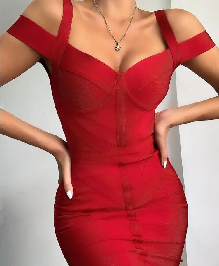 Sleeveless Red Bandage Dress with Hollow Out Detail VestiVogue Red M
