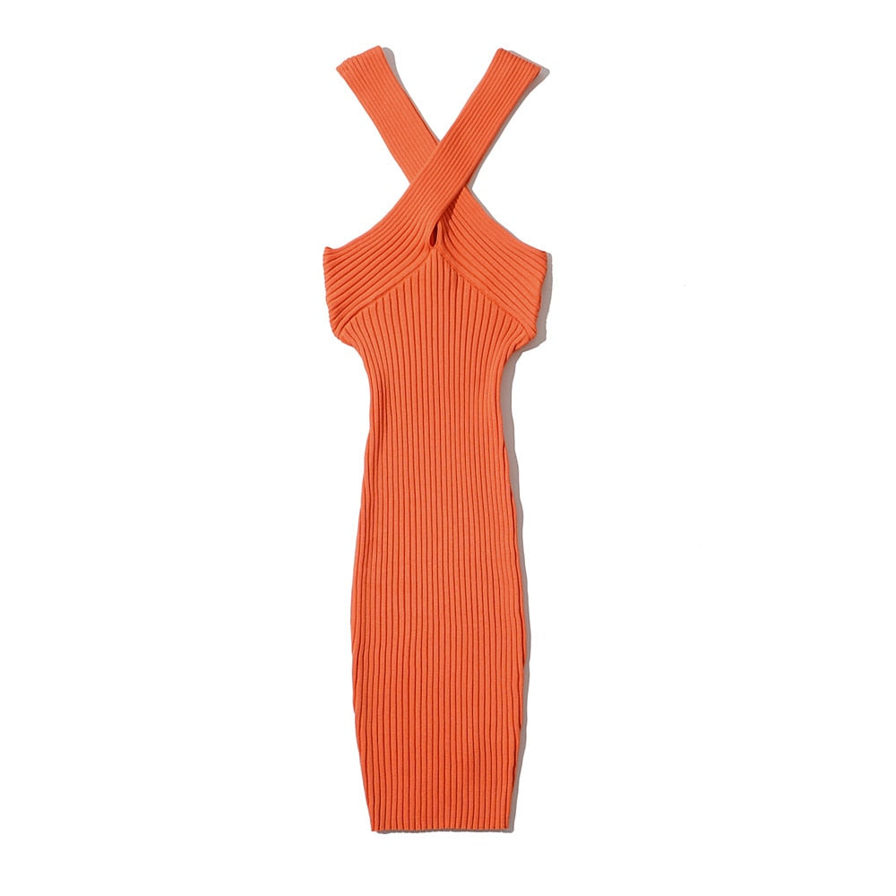 Knitted bodycon dress Chic Gym Wear Orange One Size