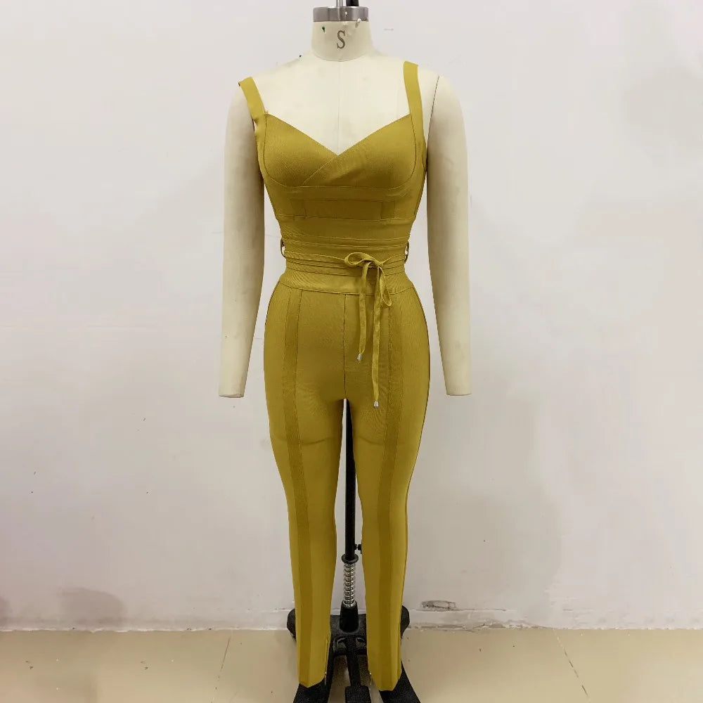Vibrant V-neck Bodycon Jumpsuit VestiVogue