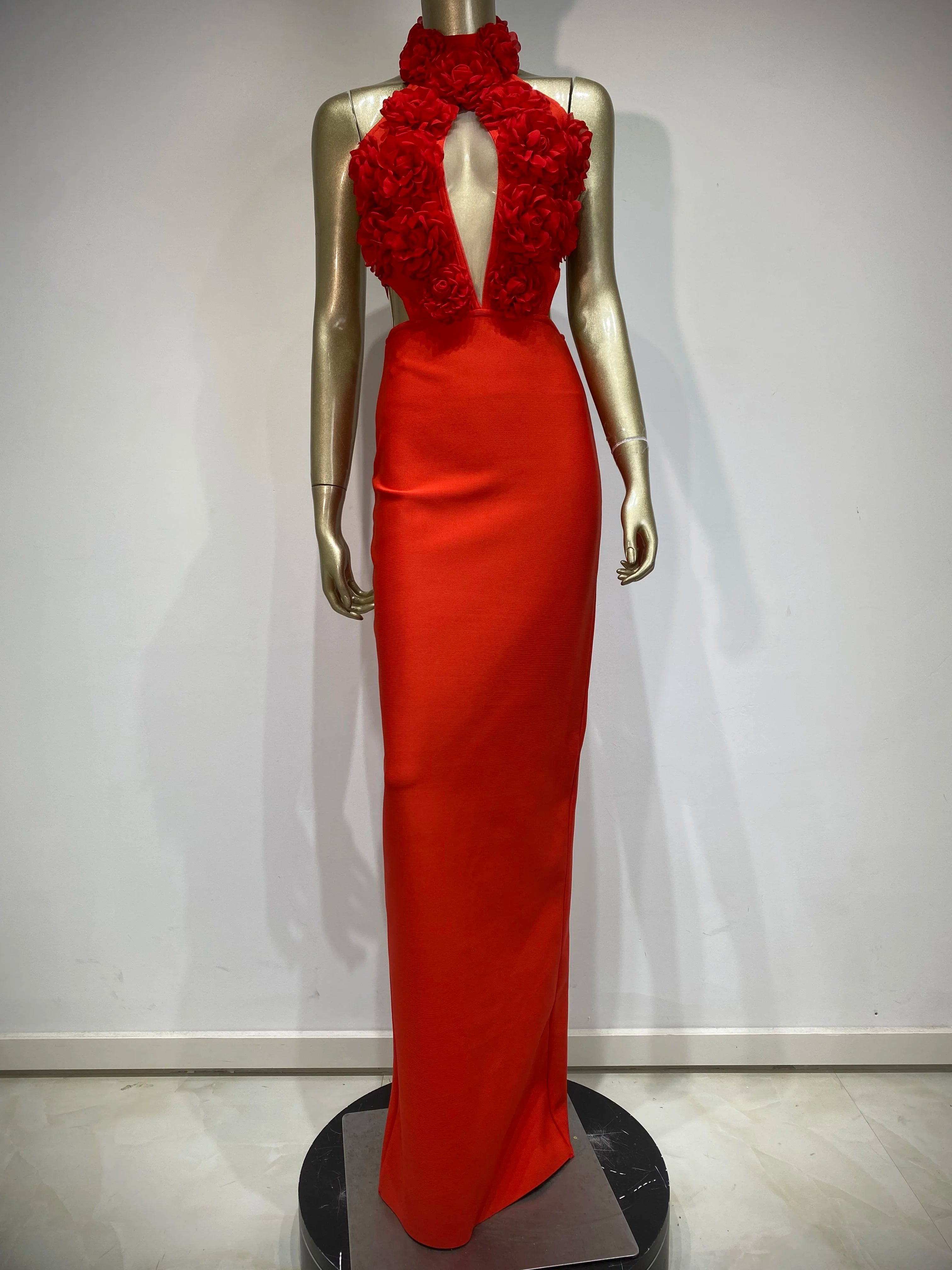 Red Floral Bandage Maxi Dress VestiVogue