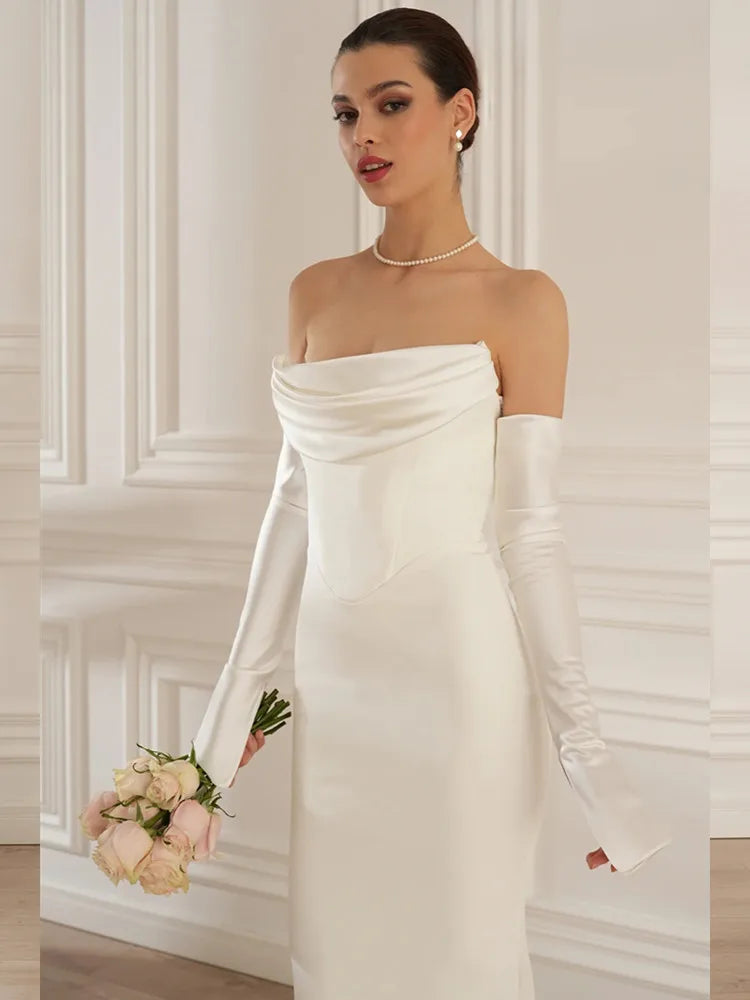 Elegant Off-Shoulder Black & White Lace Maxi Gown VestiVogue