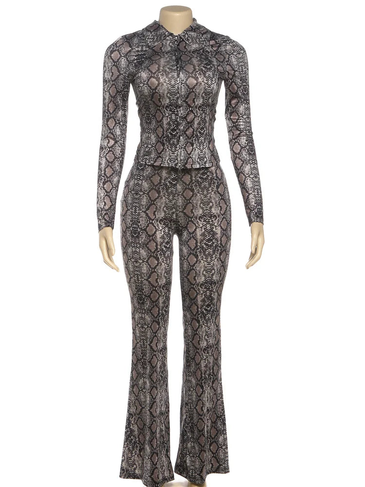 Wild Elegance Snake Print 2-Piece Set with Zip Detail VestiVogue