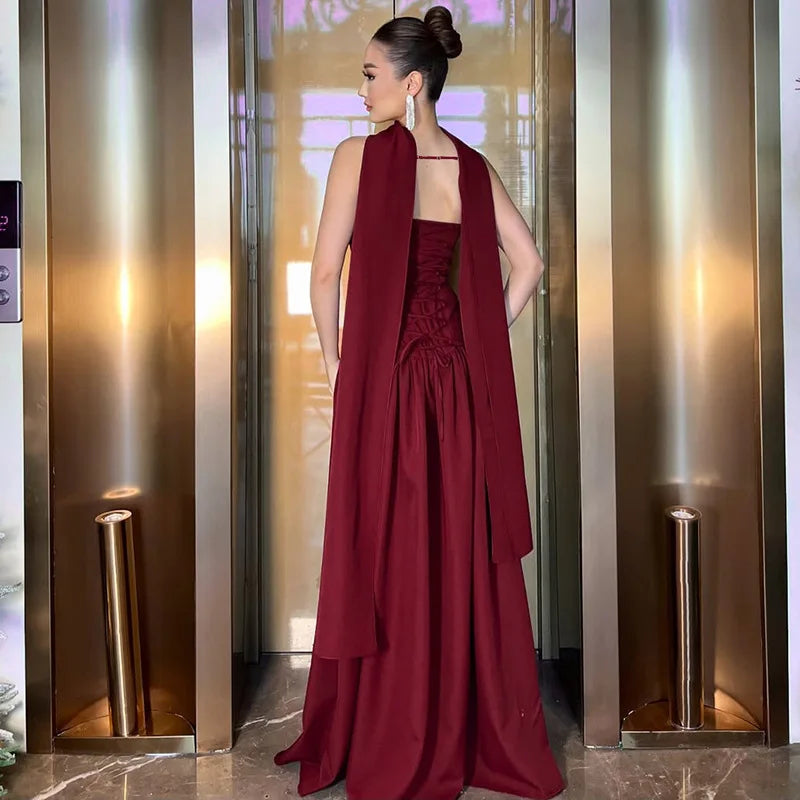 Strapless Back Lace Up Long Evening Dress VestiVogue