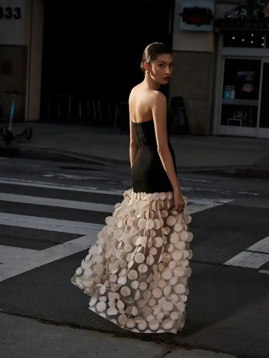 Strapless Floral Embroidery Bodycon Maxi Dress VestiVogue