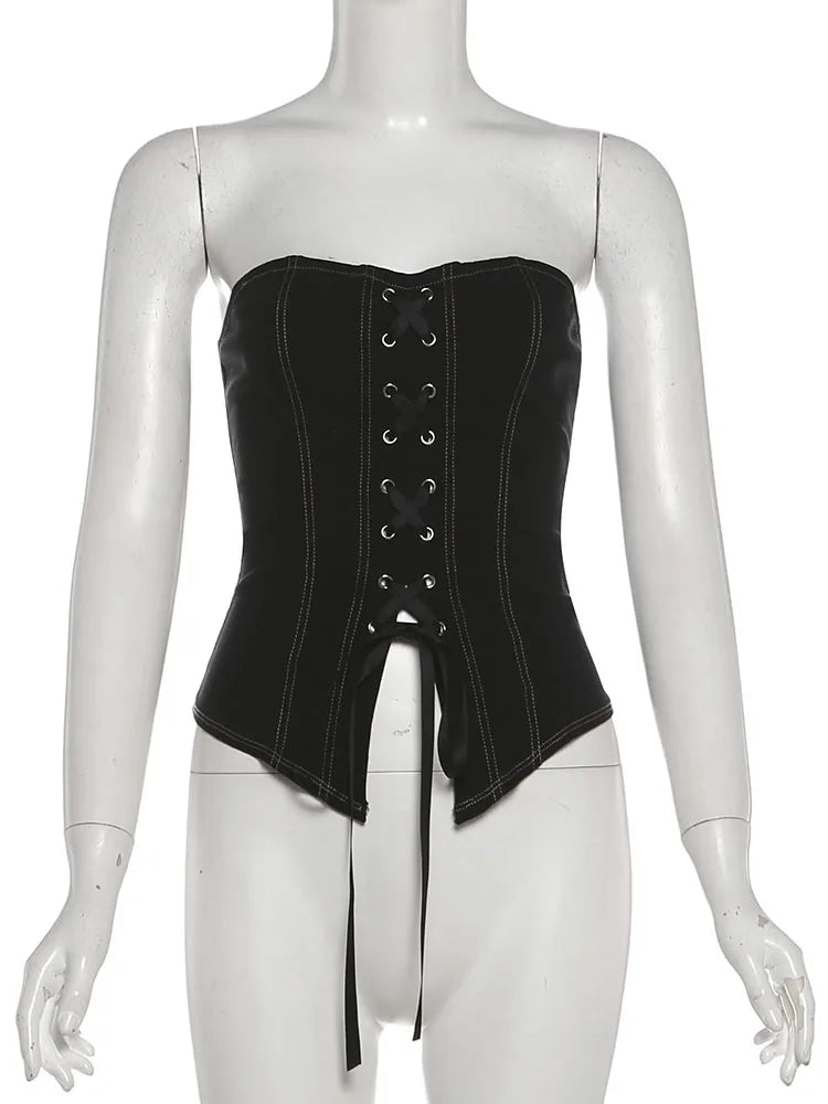 Backless Stretch Tank Top with Patchwork Detail VestiVogue