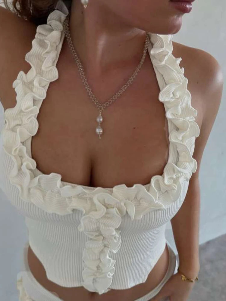 Ribbed Ruffle Tank and Shorts Set VestiVogue