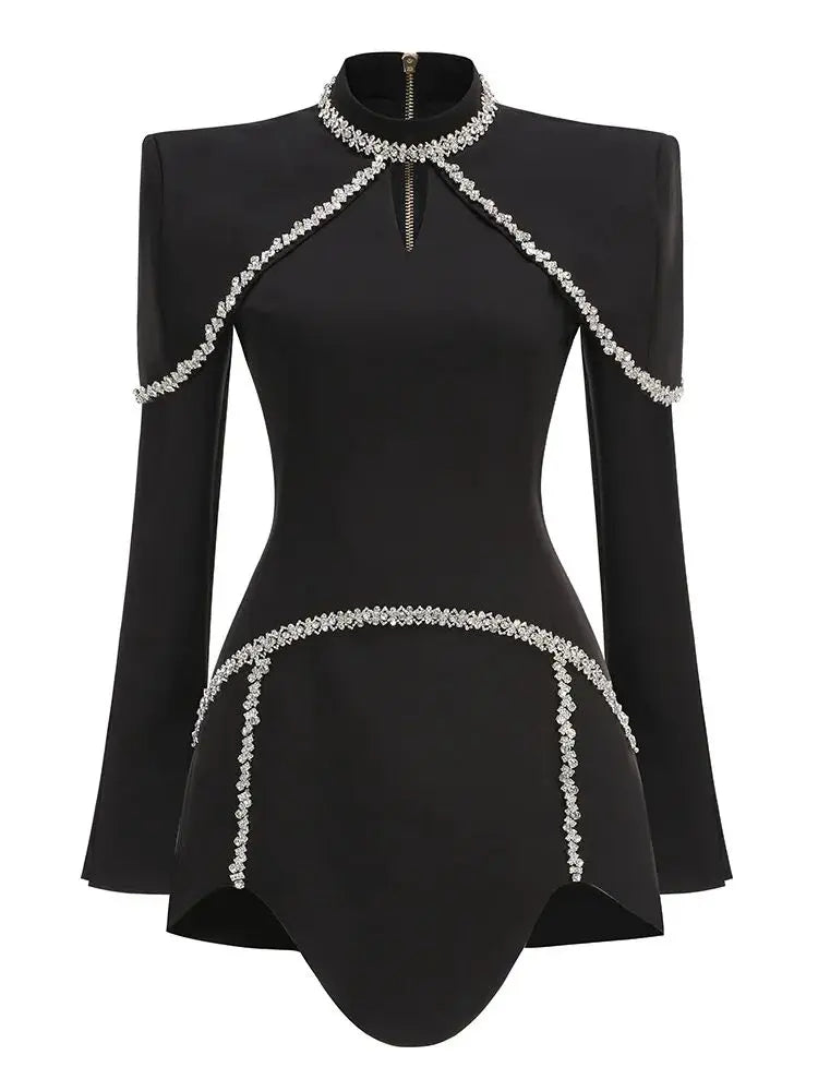 Crystal Black Mini Bodycon Dress VestiVogue