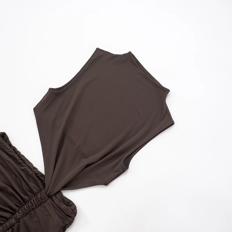 Chic Backless Pleated Irregular Dress with Flutter Details VestiVogue