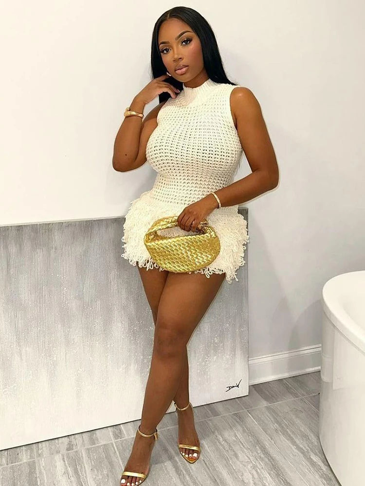 Crochet Tassel Mini Bodycon Dress VestiVogue