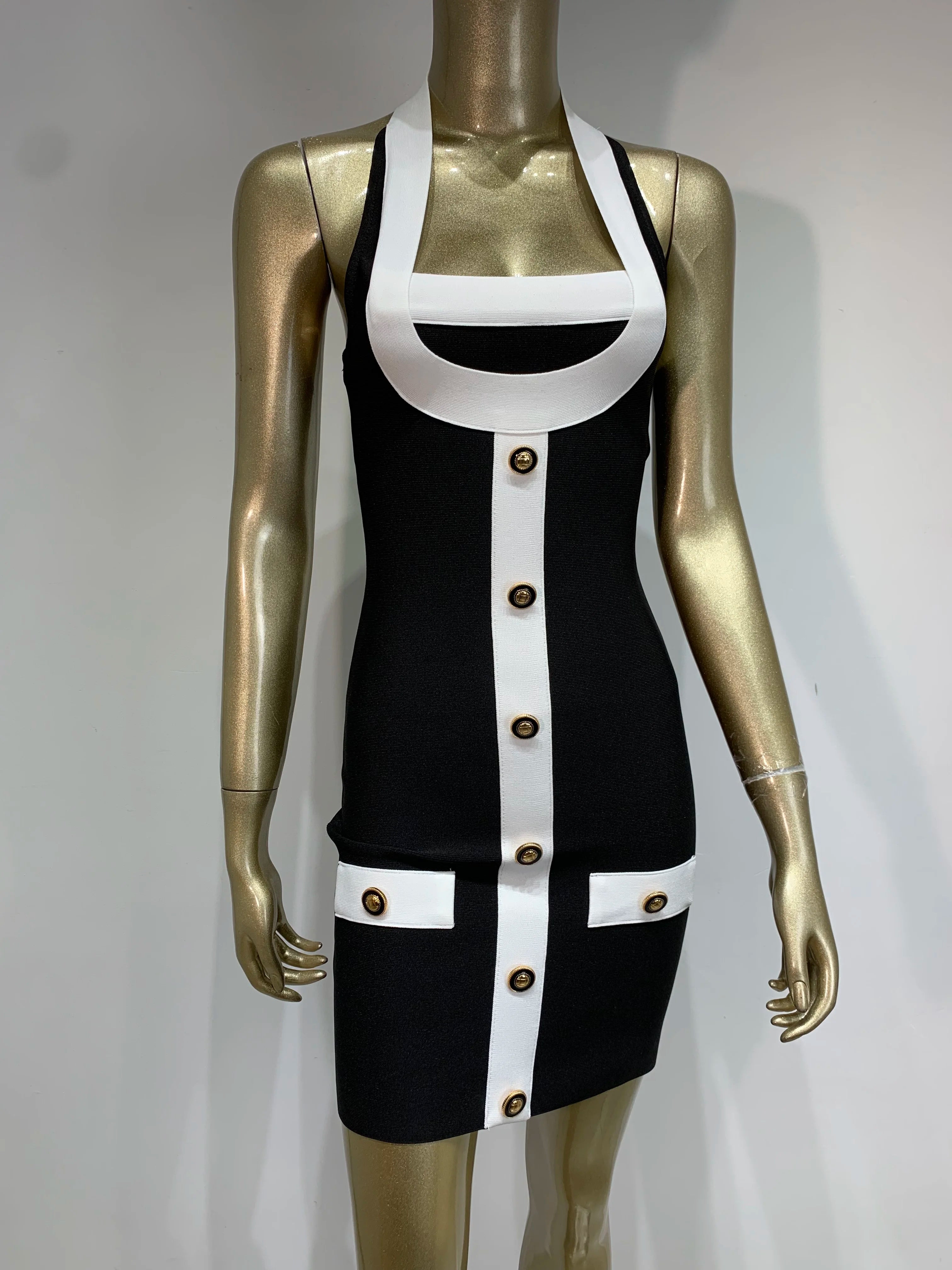 Backless Halter Bodycon Mini Dress in Classic Black VestiVogue