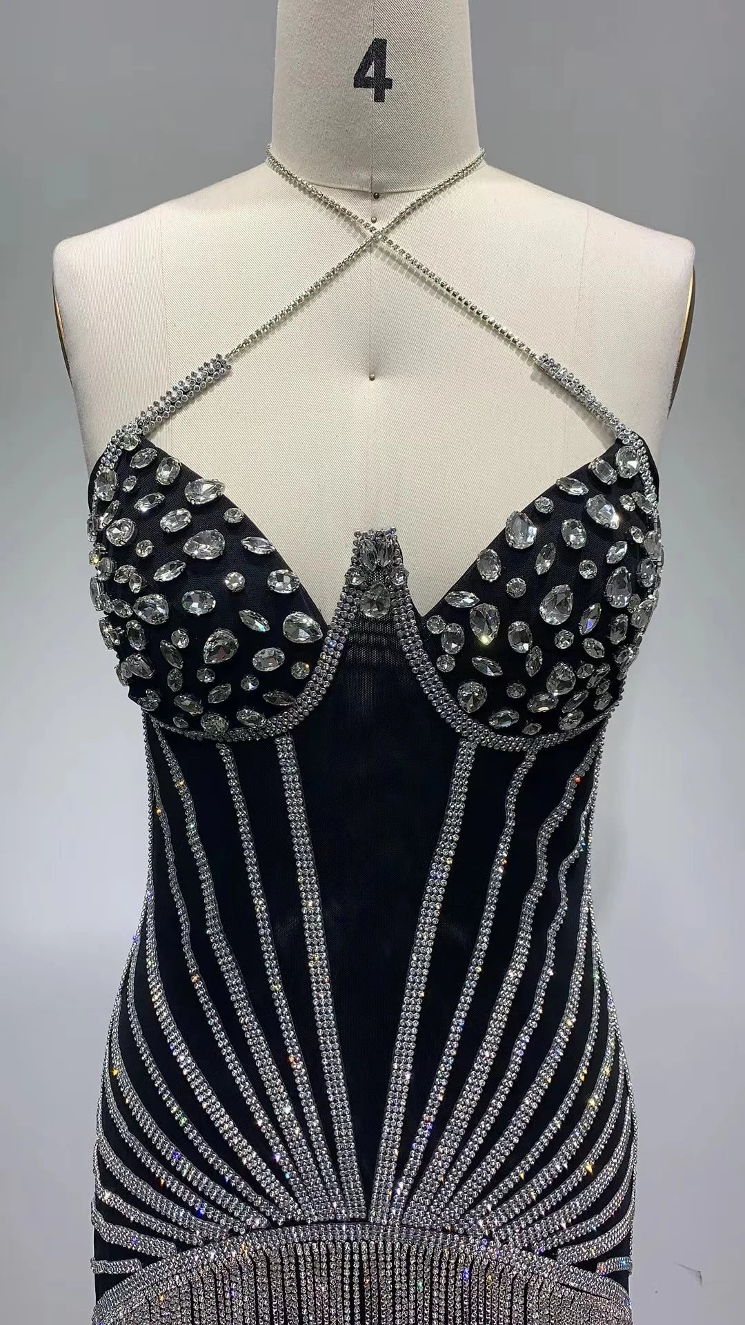 Sparkling Rhinestone Halter Bodycon Mini Dress VestiVogue