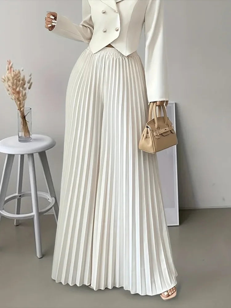 Pleated Wide Leg Skirt Pants with Elastic Waist VestiVogue Only Pants S