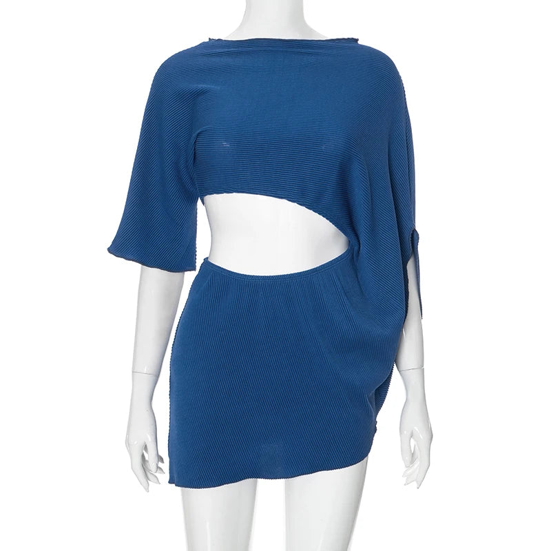 Chic Mini Wrap Dress with O-Neck and Hollow-Out Details VestiVogue