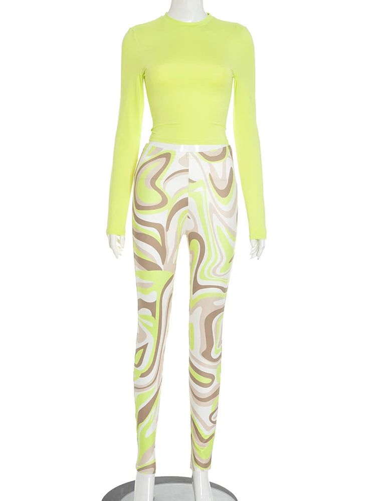 Chic V-Neck Crop Top & Colourful Printed Leggings Set VestiVogue