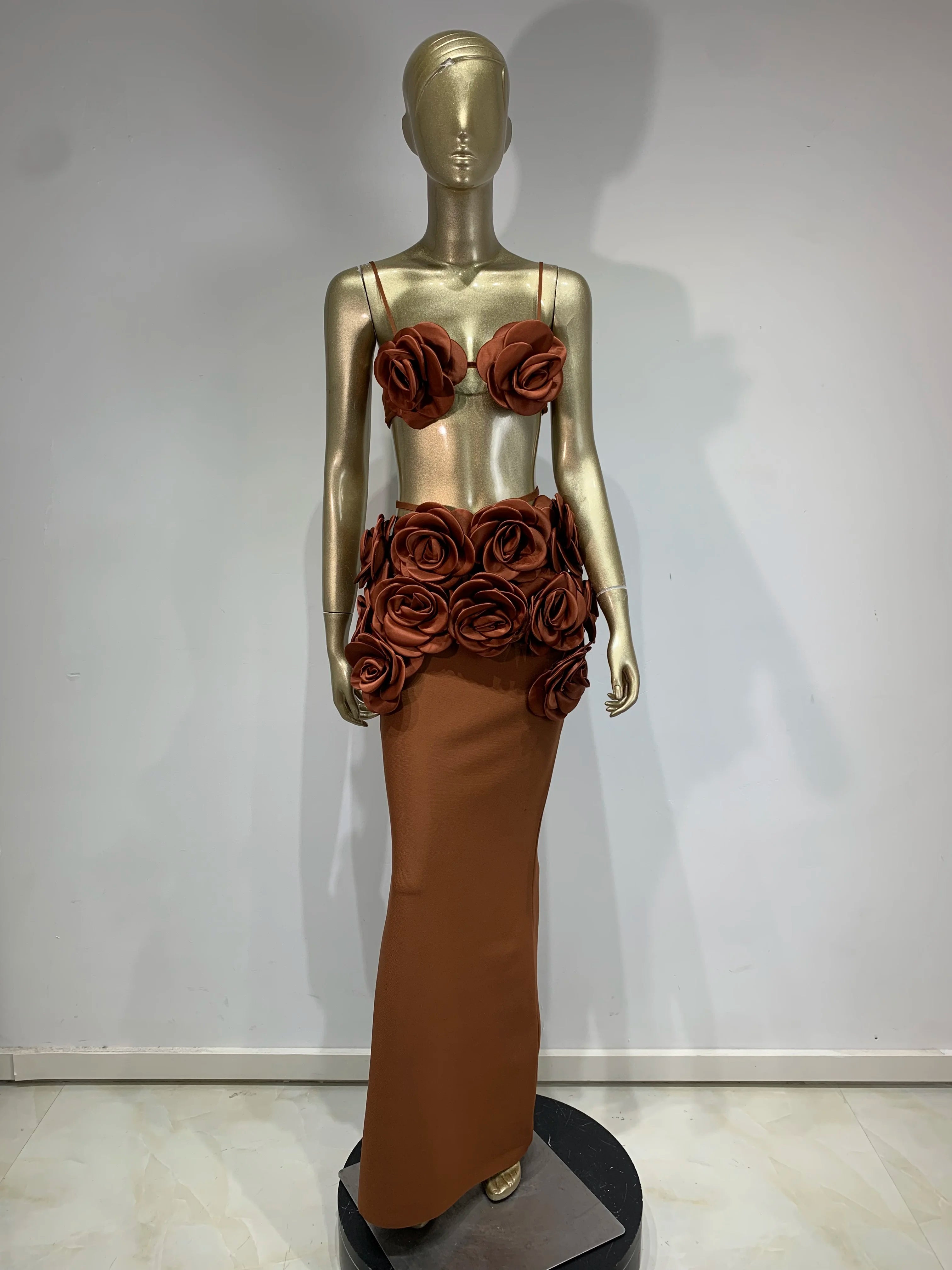 Black Flower Bandage Two Piece Set VestiVogue