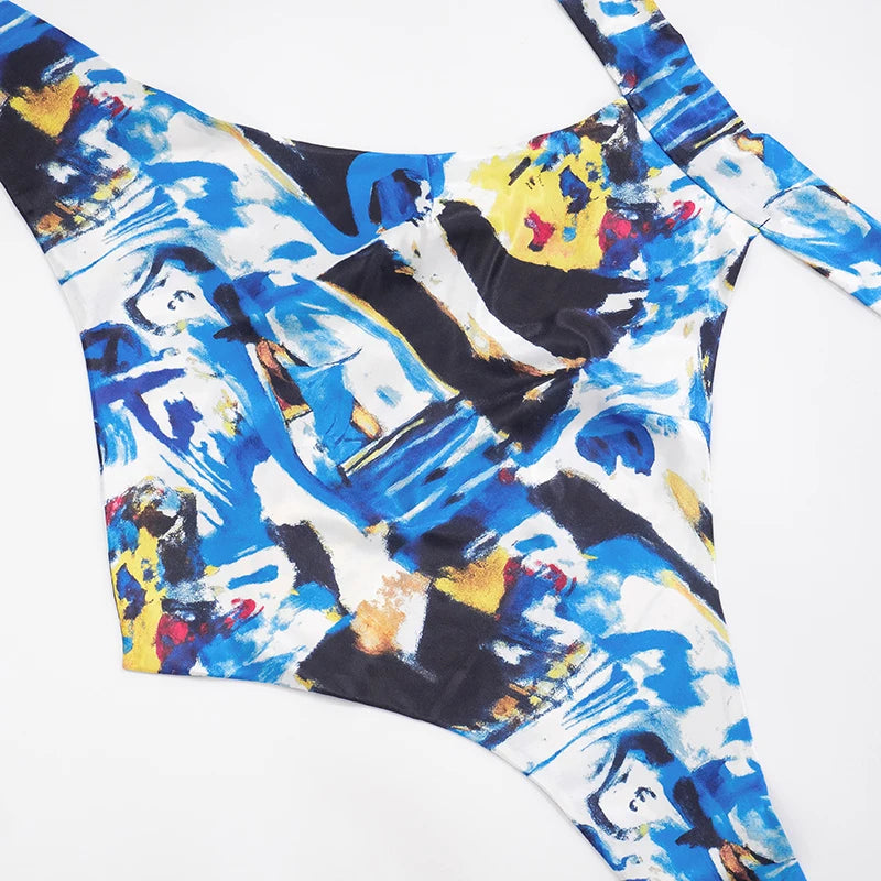 Chic Off-Shoulder Print Lace-Up Top & Low-Rise Skinny Hot Pants Set VestiVogue