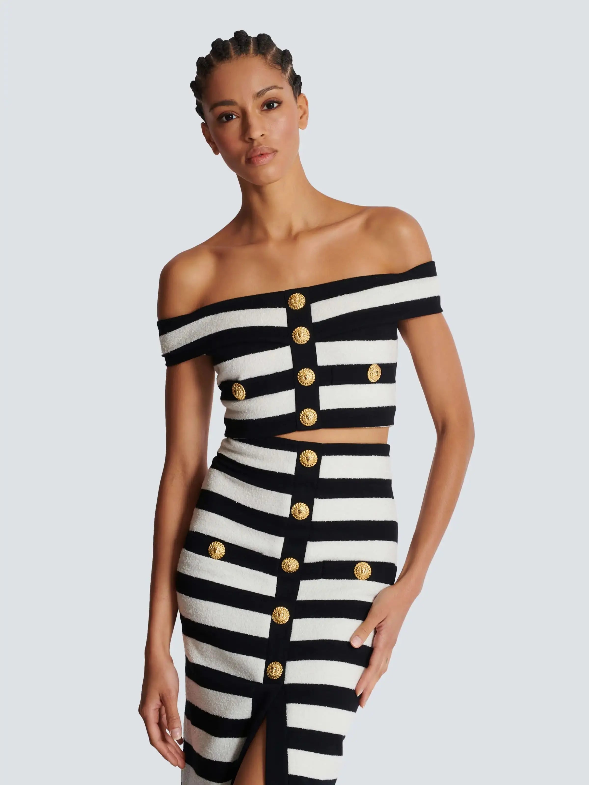 Sexy Striped Jacquard Bandage Skirt Suit VestiVogue
