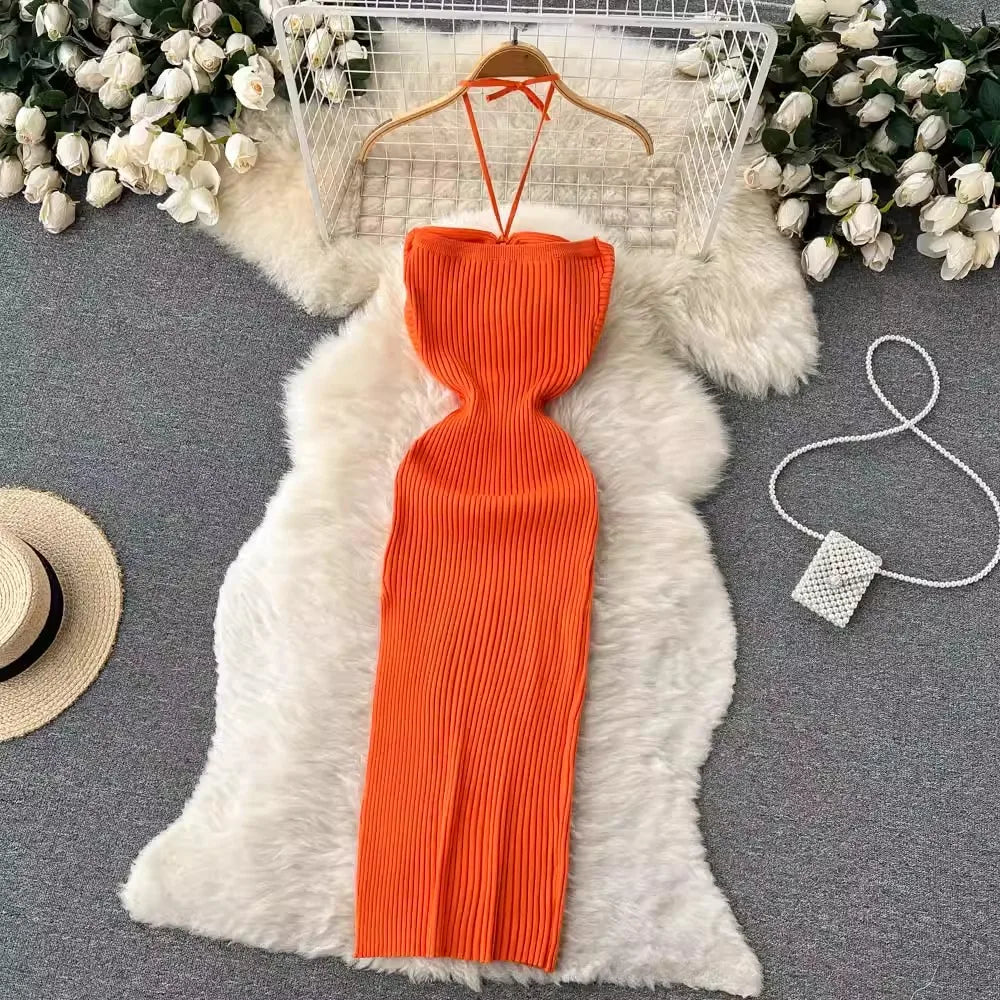 Slim Fit Split Knitted Summer Dress VestiVogue