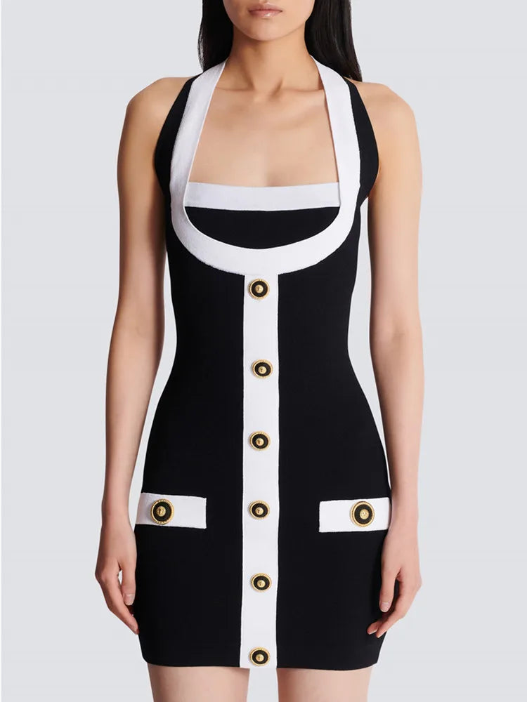 Backless Halter Bodycon Mini Dress in Classic Black VestiVogue