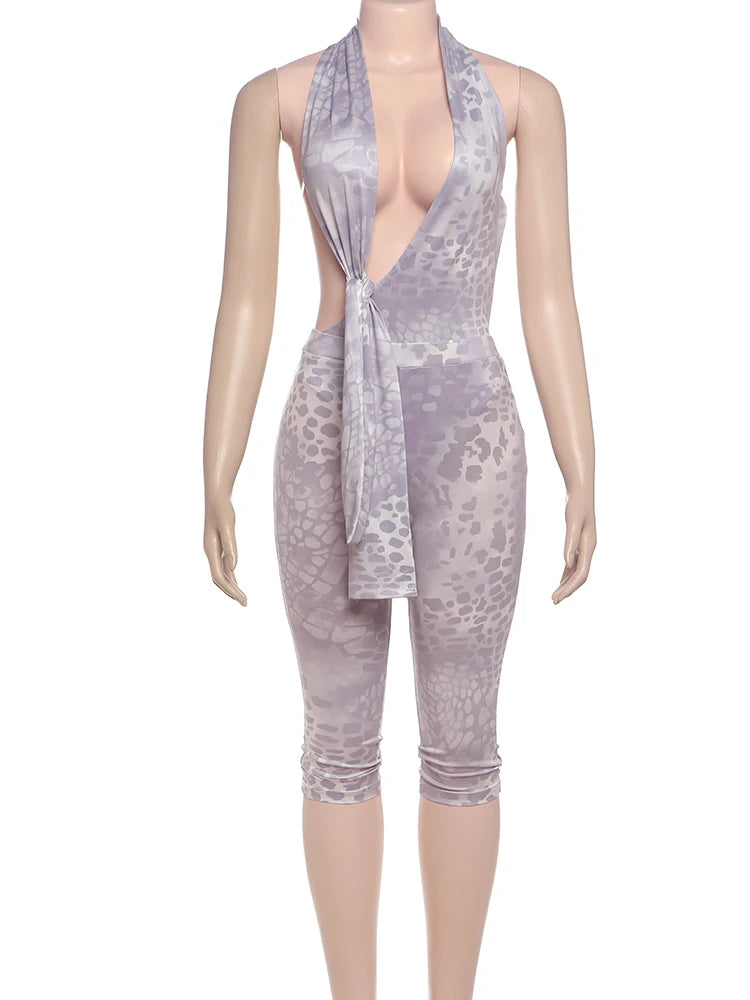 Leopard Print Backless Deep V-Neck Bodysuit VestiVogue