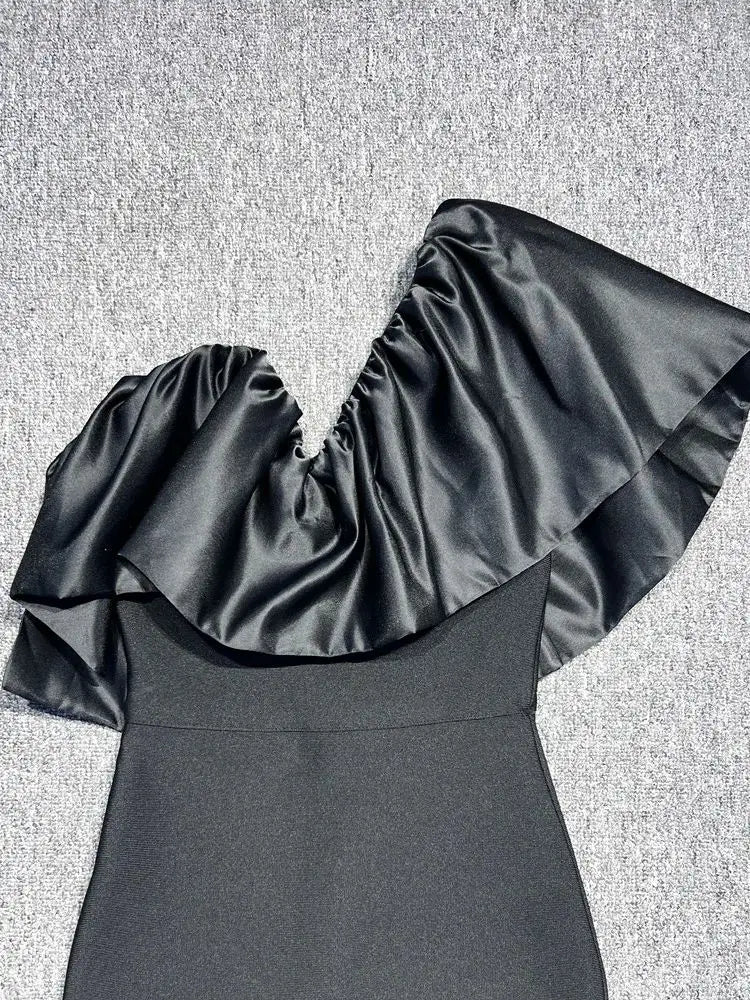 One Shoulder Black Bodycon Maxi Dress VestiVogue