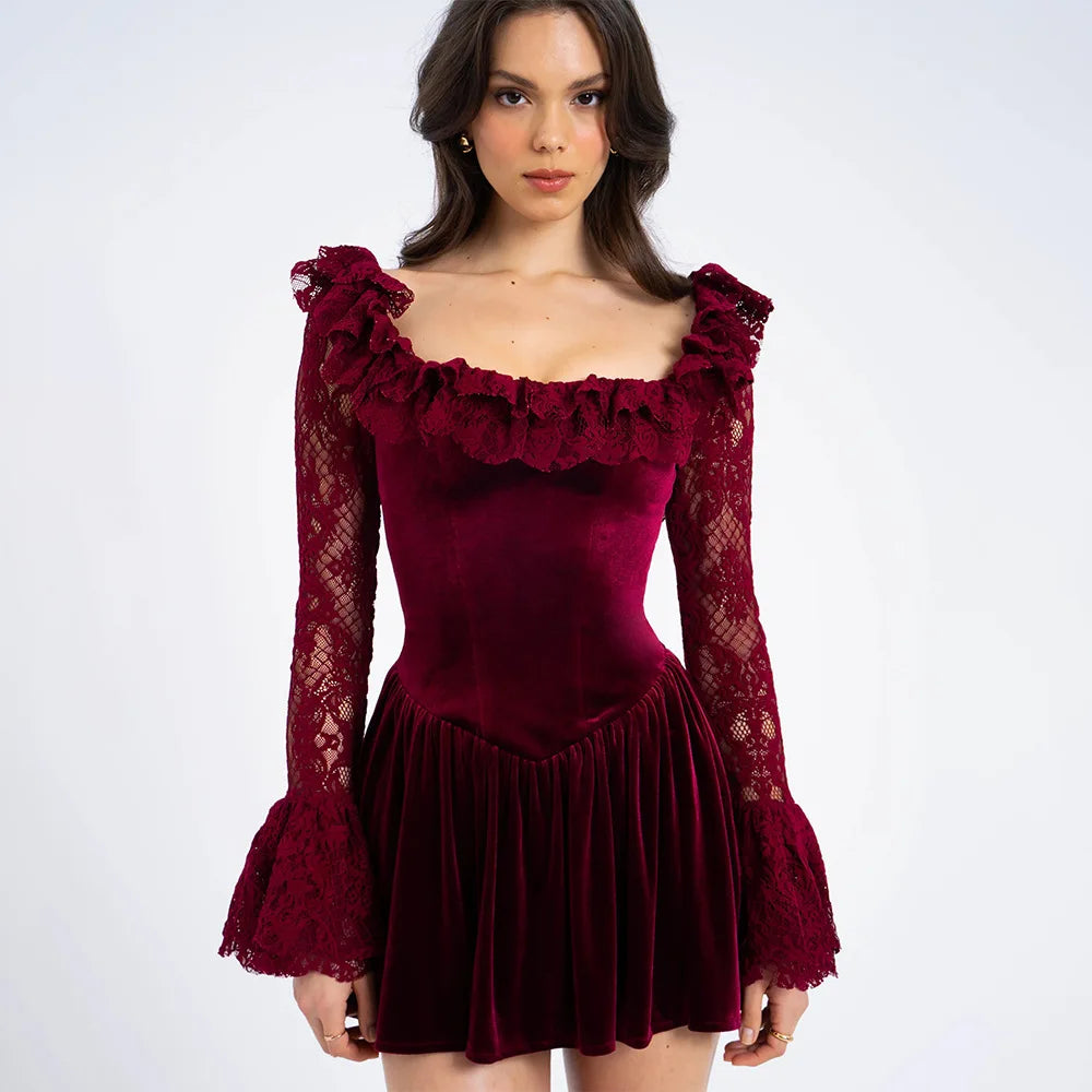 Lace Elegance Long Sleeve Mini Dress VestiVogue