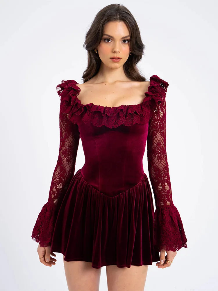 Lace Elegance Long Sleeve Mini Dress VestiVogue