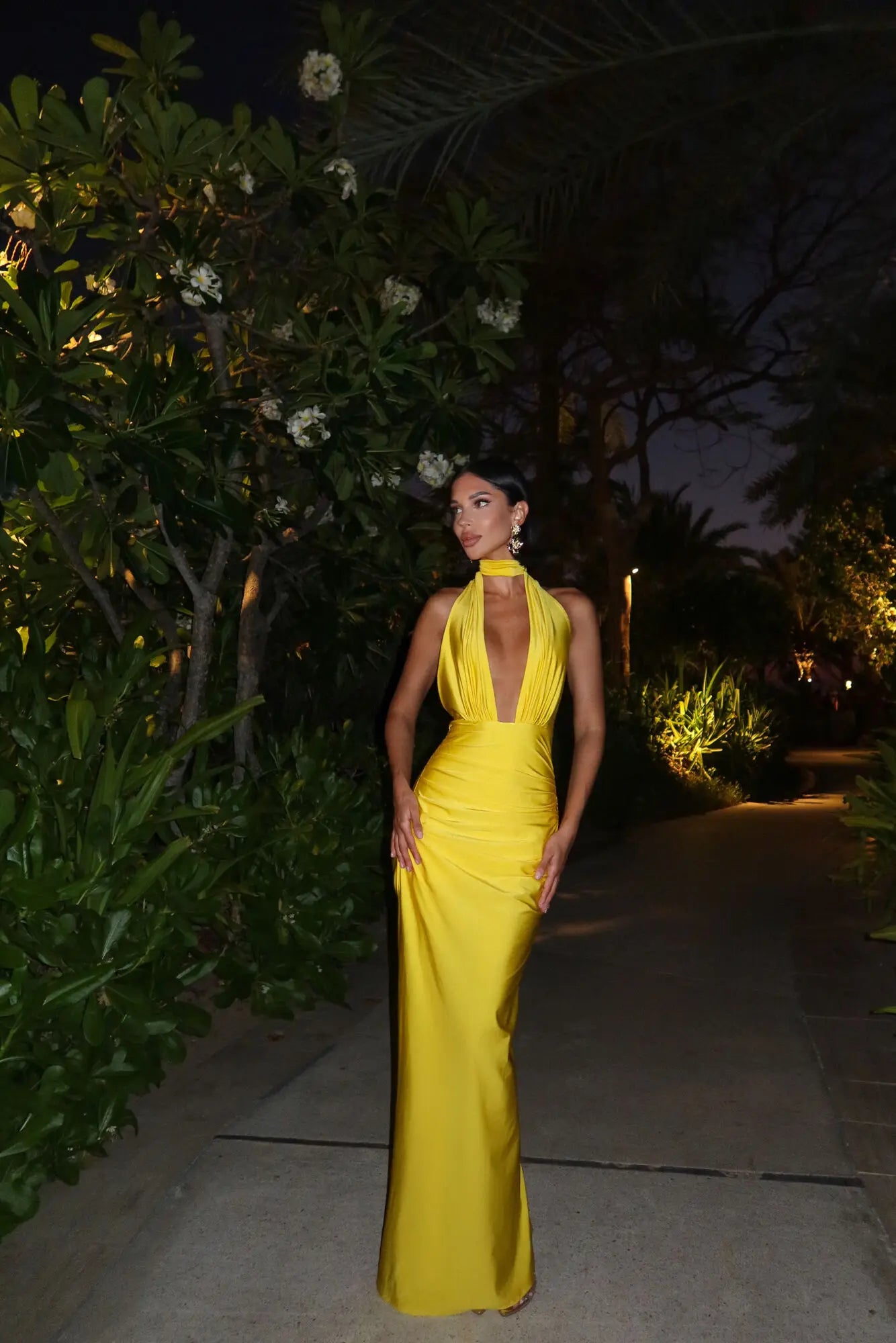 Satin V-Neck Split Evening Dress VestiVogue