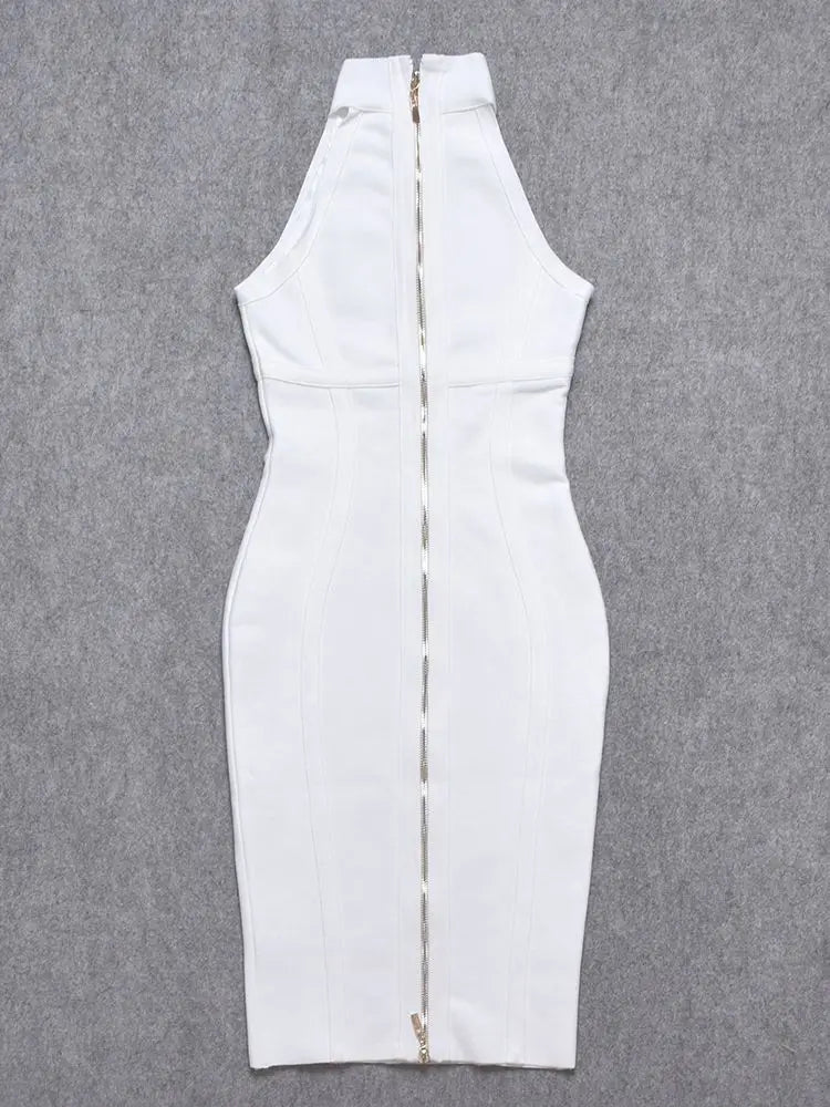 Sexy White Turtleneck Bandage Dress VestiVogue