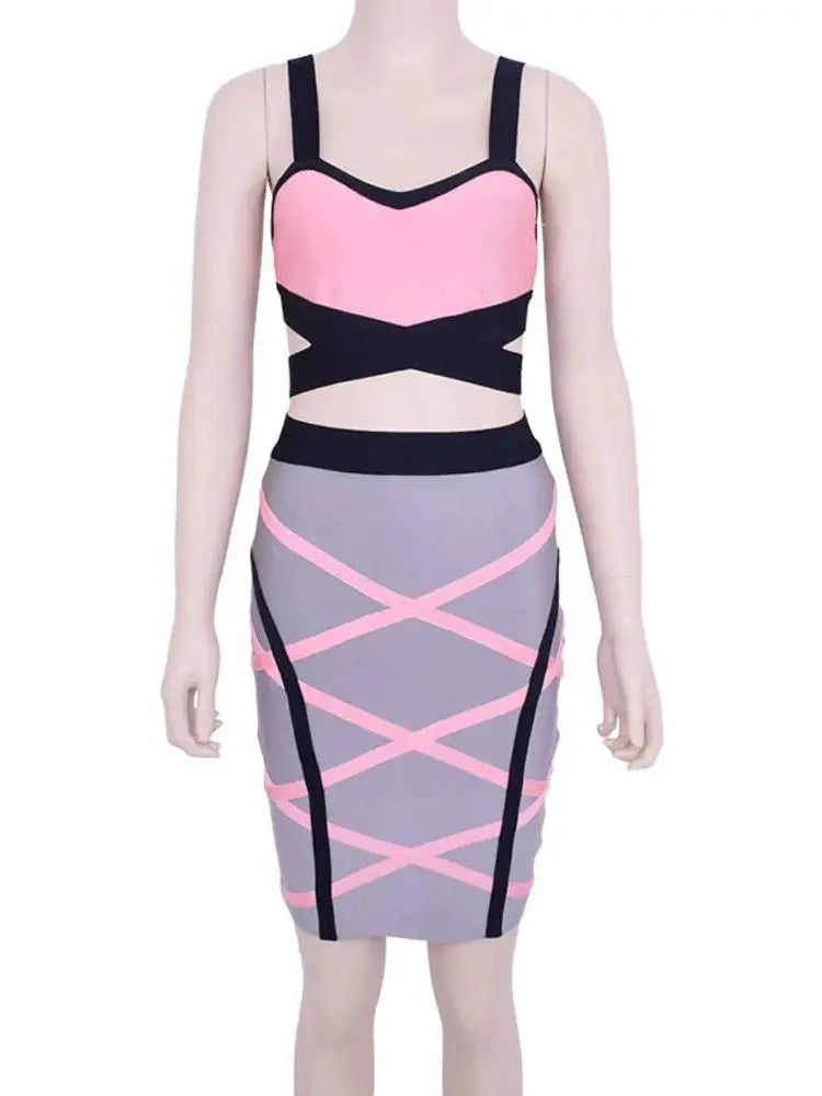Multicolour Patchwork Bodycon Dress VestiVogue Pink Grey 0026 L