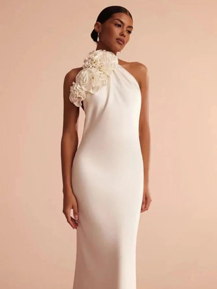 Backless 3D Flower Maxi Dress VestiVogue