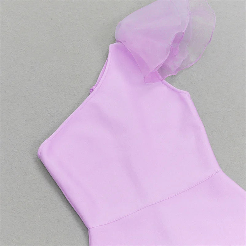 Sassy One-Shoulder Mesh Ruffle Maxi Dress VestiVogue