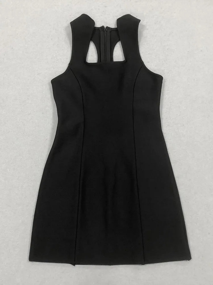 Elegant Black Sleeveless Bodycon Mini Dress VestiVogue