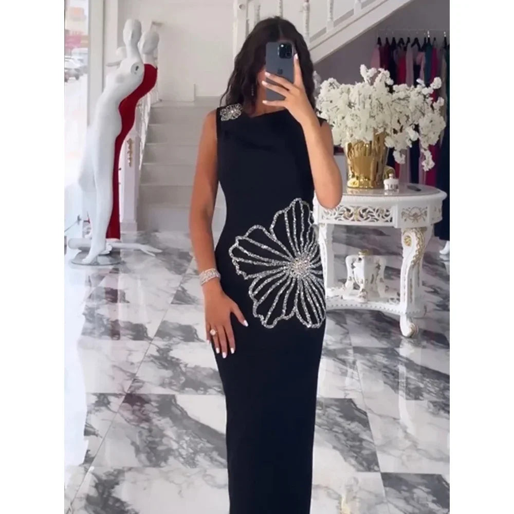 Asymmetrical Neck Floral Maxi Dress VestiVogue