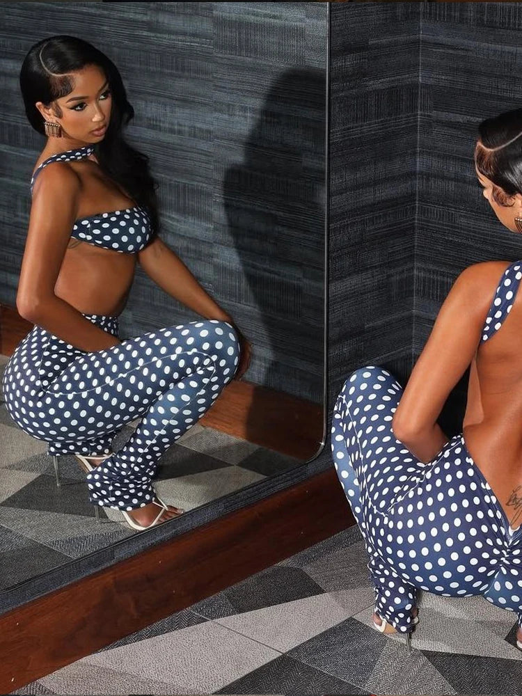 Chic Backless Dot Print 2-Piece Tracksuit Set VestiVogue
