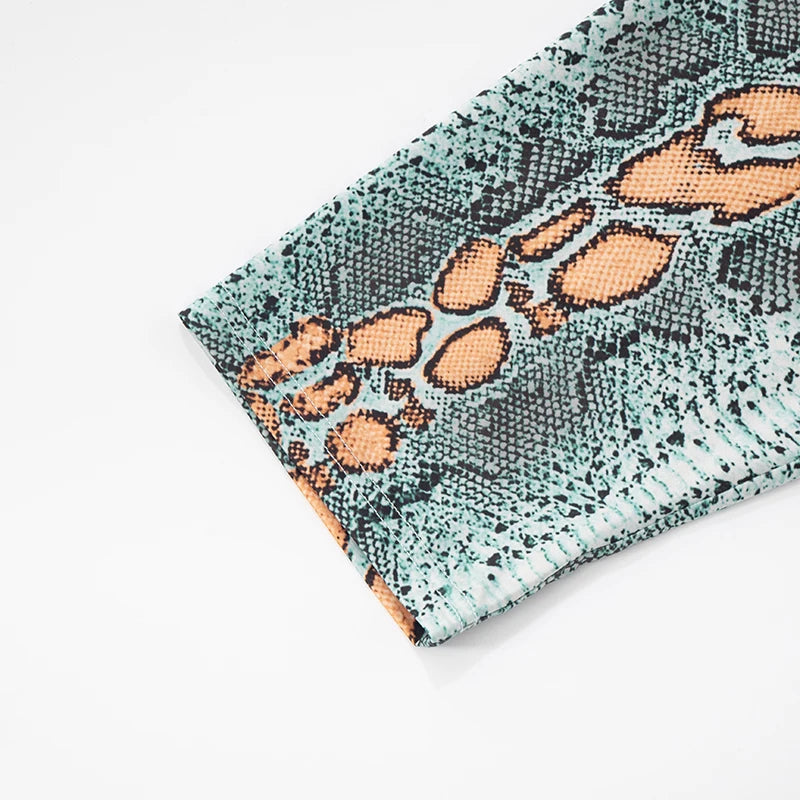 Python Print Mid-Waist Skinny Pants with Elastic Waist VestiVogue