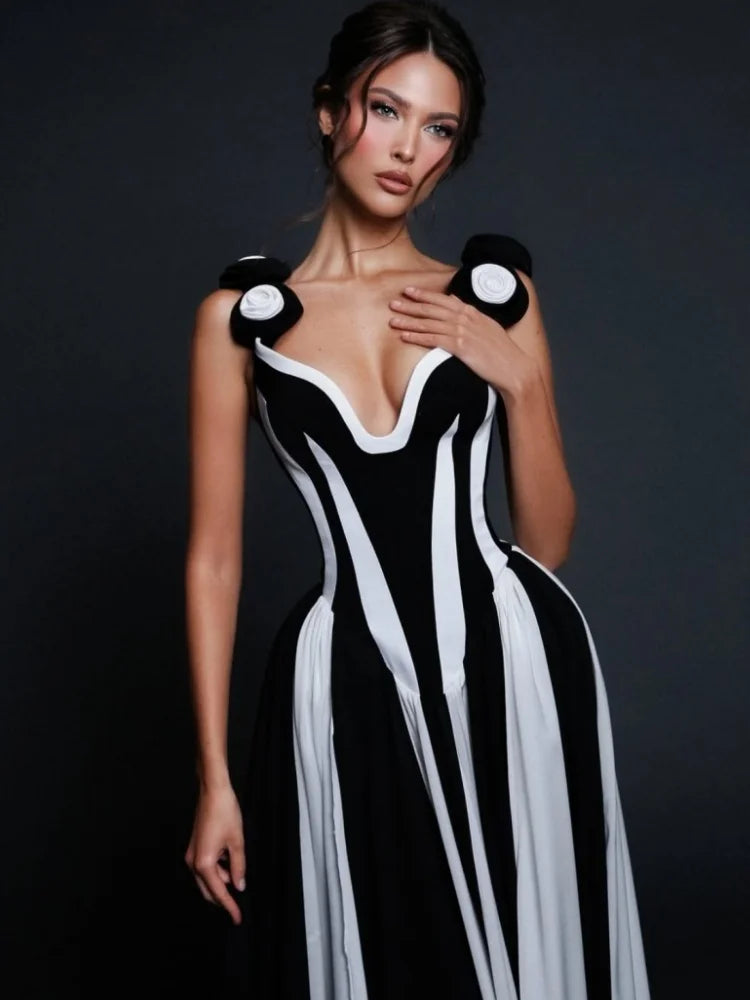 Backless Patchwork Maxi Dress VestiVogue