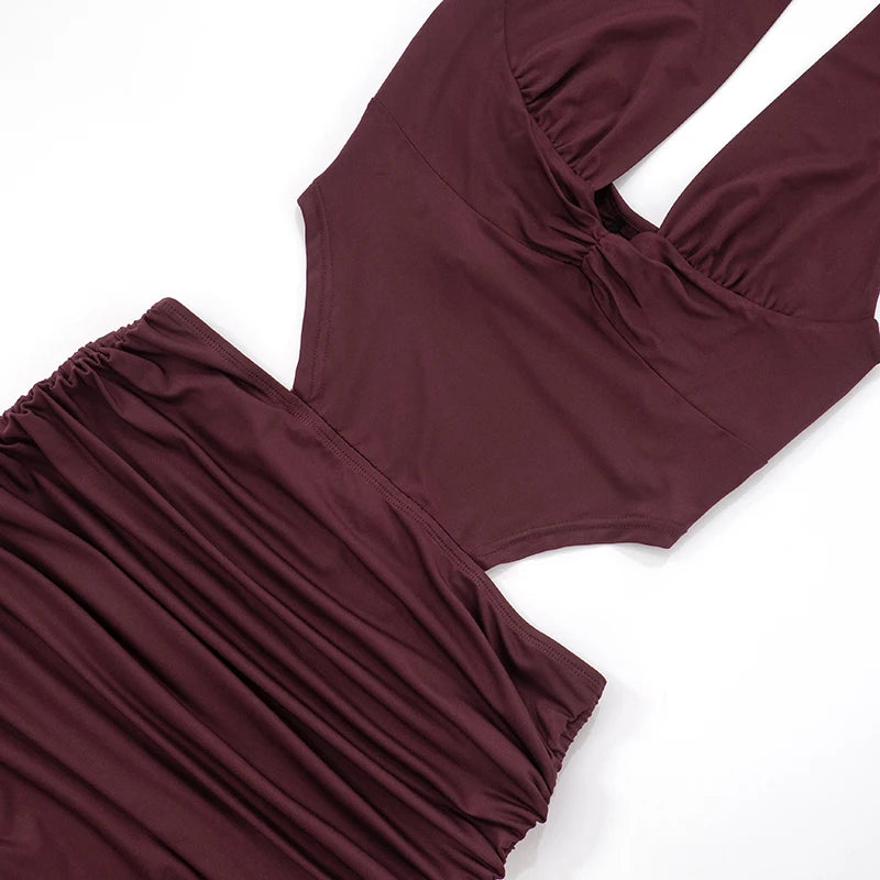 Elegant Hollowed Out Pleated Maxi Dress VestiVogue