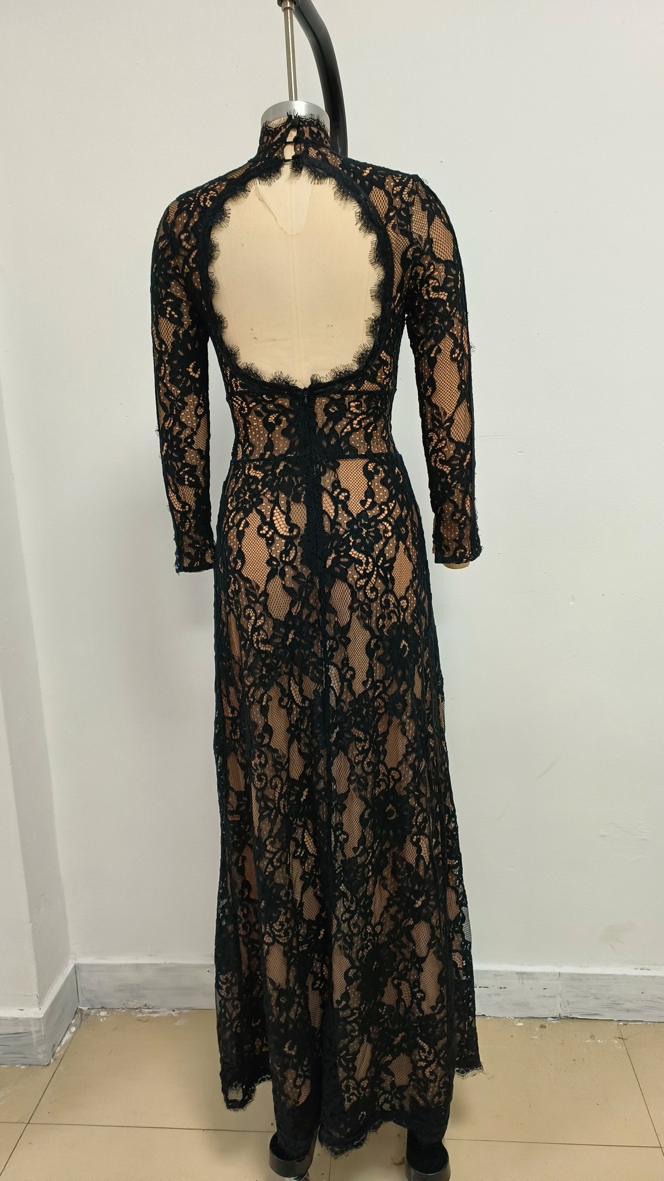 Backless Lace High Split Maxi Dress VestiVogue