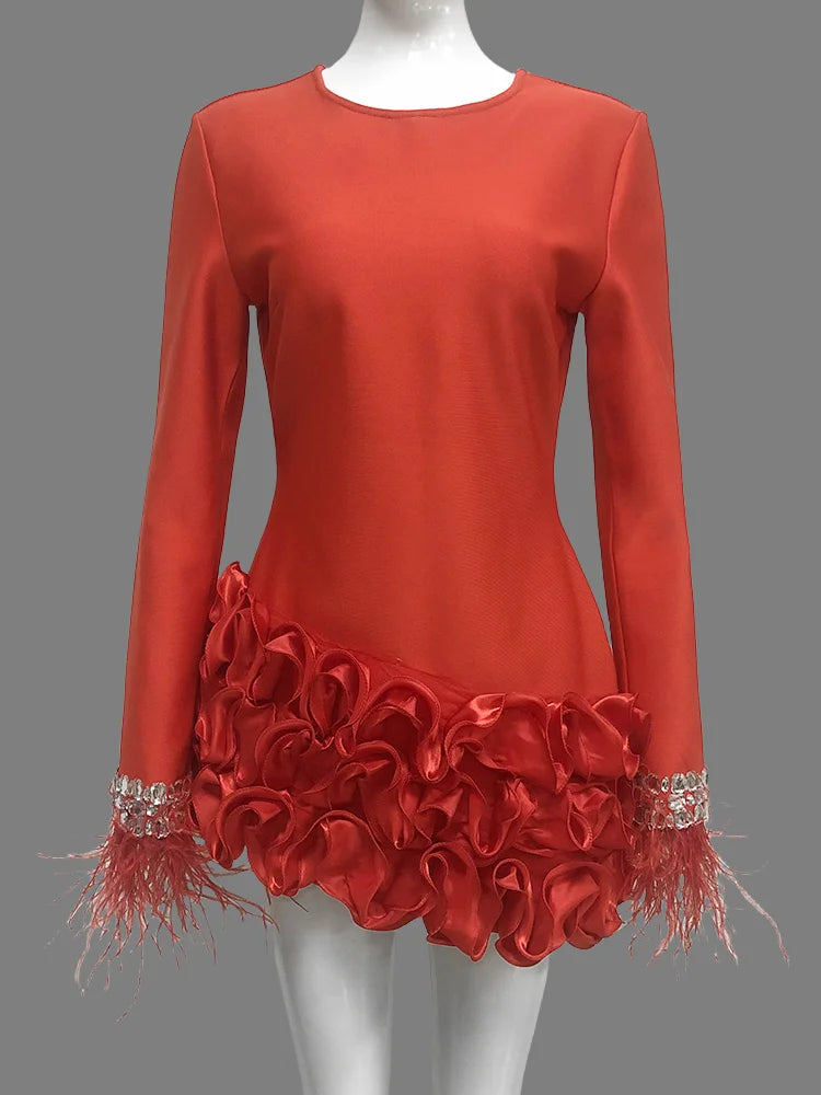 Crystal & Feather Mini Bodycon prom Dress VestiVogue