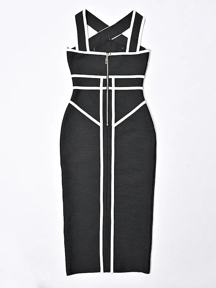 Halter Neck Contrast Midi Dress VestiVogue