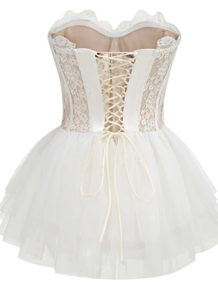 Strapless Lace Patchwork Mini Dress for Women VestiVogue