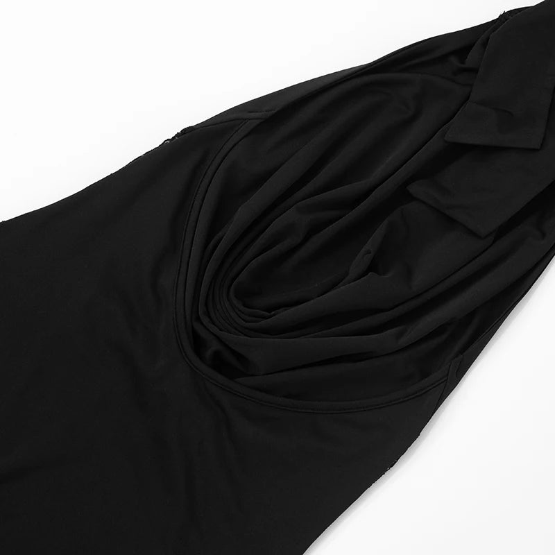 Elegant V-Neck Backless Fishtail Dress with Lace Patchwork VestiVogue