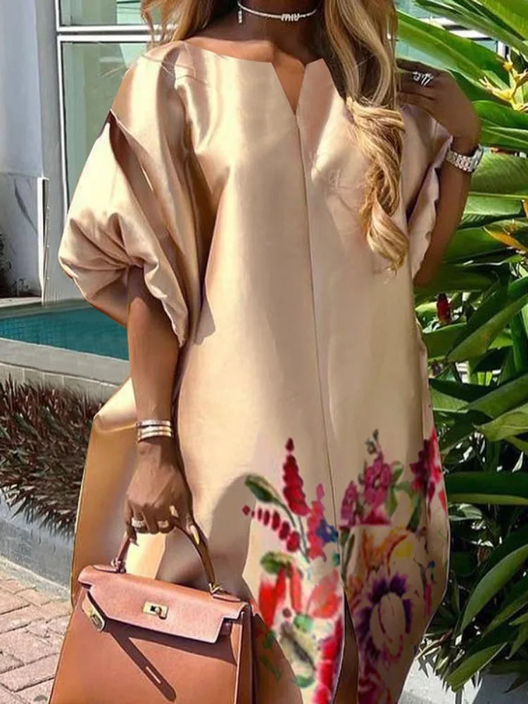 Floral Puff Sleeve Maxi Dress with Split Detail VestiVogue