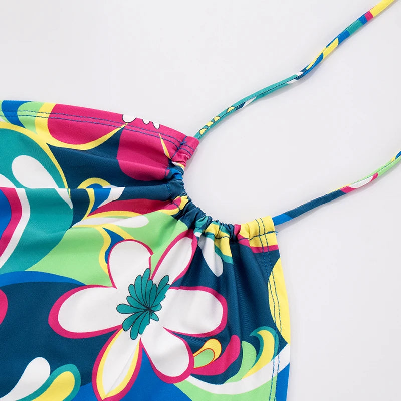 Vibrant Floral or Solid Colour Backless Jumpsuit with Tie Straps VestiVogue