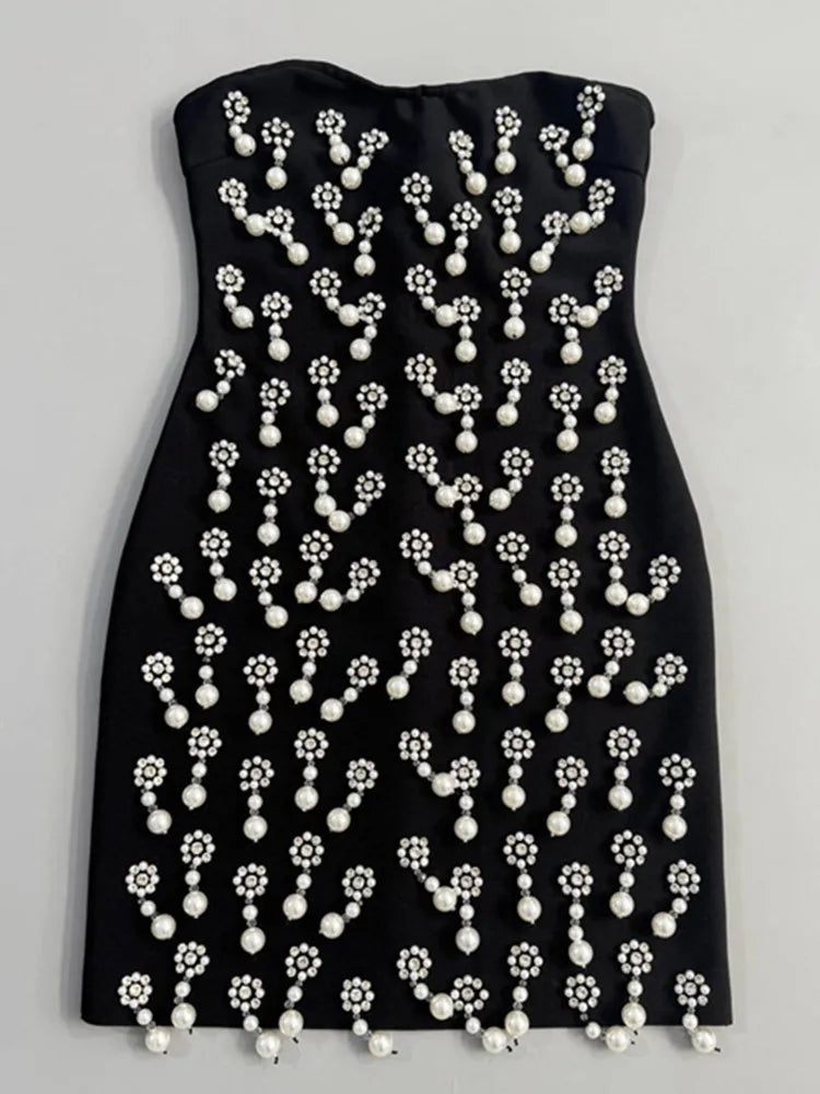 Strapless Beaded Black Bodycon Mini Dress VestiVogue
