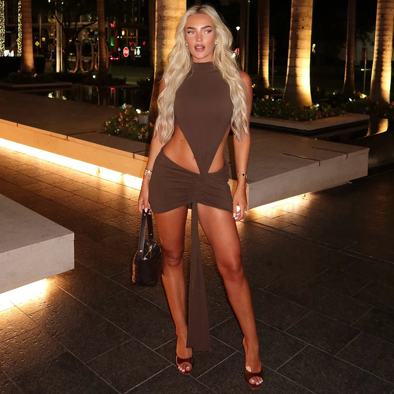 Chic Backless Pleated Irregular Dress with Flutter Details VestiVogue