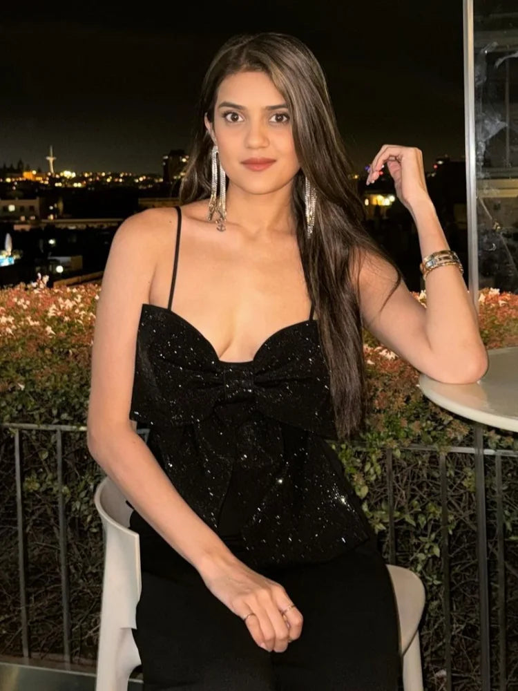 Big Bow Sequin Backless Tank Top VestiVogue