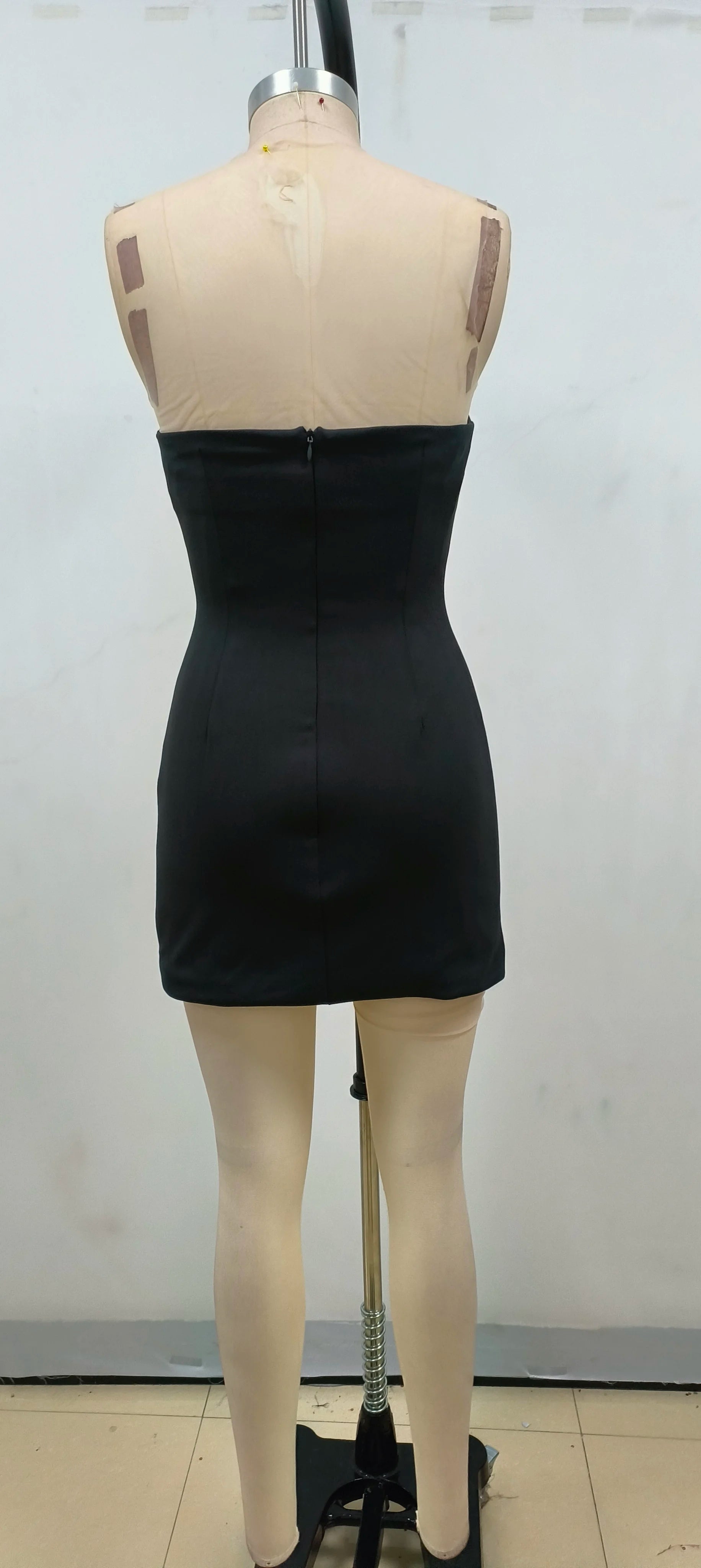 Strapless Black Beaded Bodycon Mini Dress VestiVogue